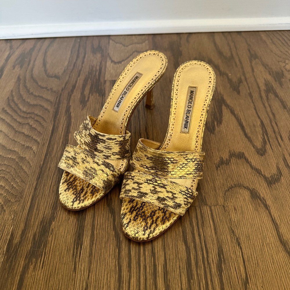 Manolo Blahnik Gold Mule Heels